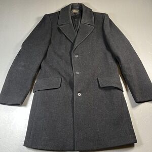 Virany Coat Mens 38 Black All Wool Long Overcoat Three Button Lined Classic